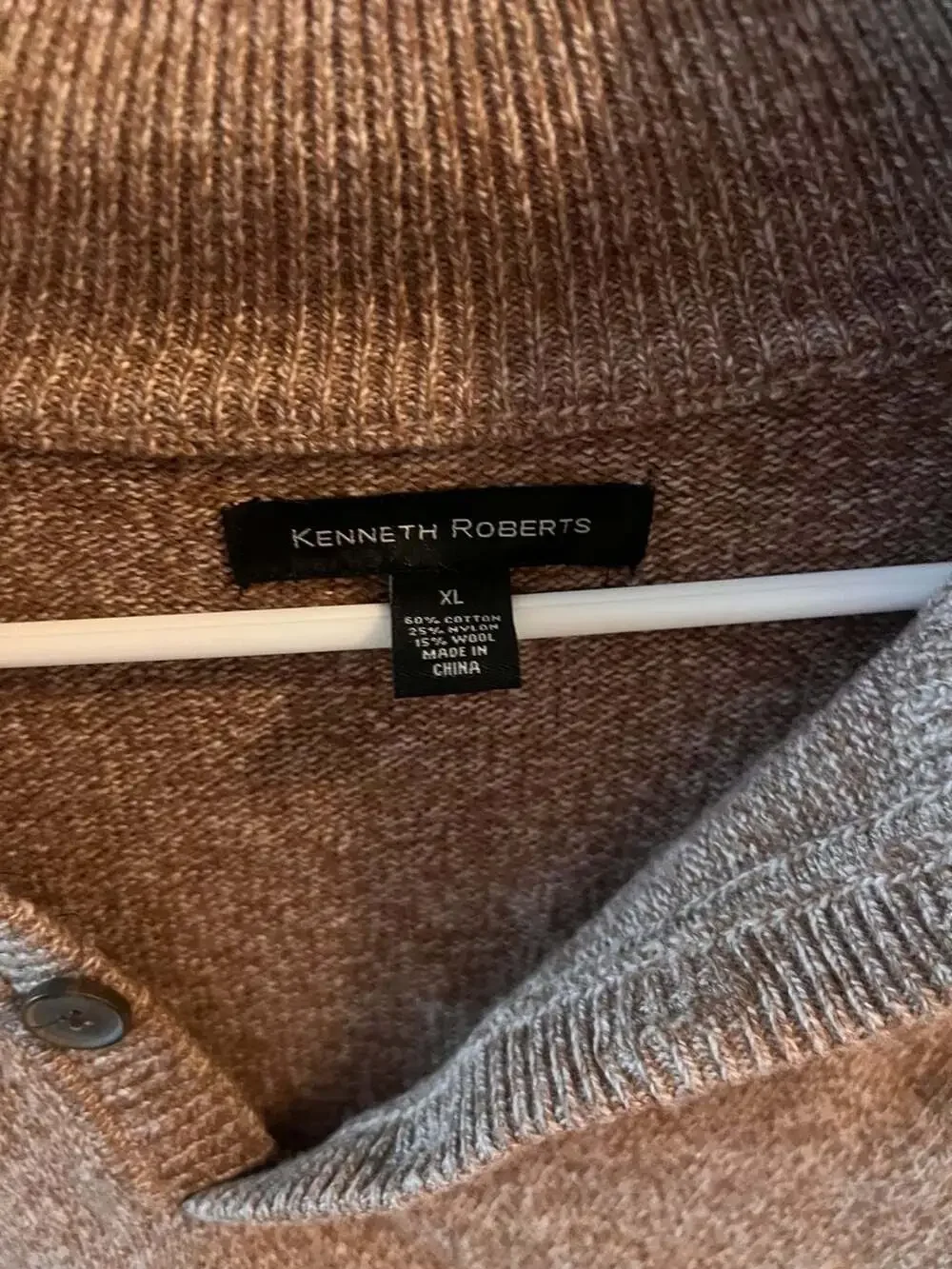 Kenneth Roberts Button Placket Sweater Size XL Brown Wool Blend